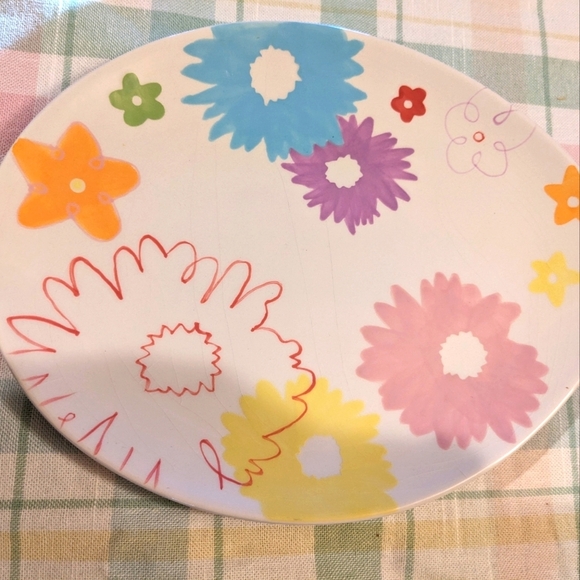 Picnic Oval Plates Ceramic Egg Plates Mixed Set Woven Metal Basket Spring Green - Picture 4 of 7